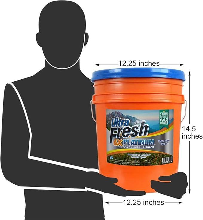 Ultra Fresh 5 Gallon Liquid Laundry Detergent Washing Soap for All Machine Types, 6X Platinum, Up to 640 Loads, Mountain Fresh