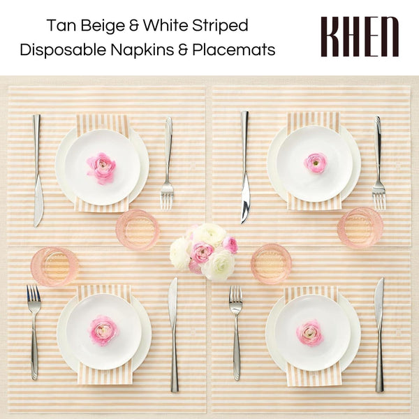 Tonal Striped Disposable Napkin Beige Set of 50 Pieces