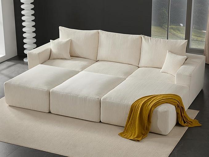 Boneless Sectional Cloud Couch Sofa Bed for Living Room, 112