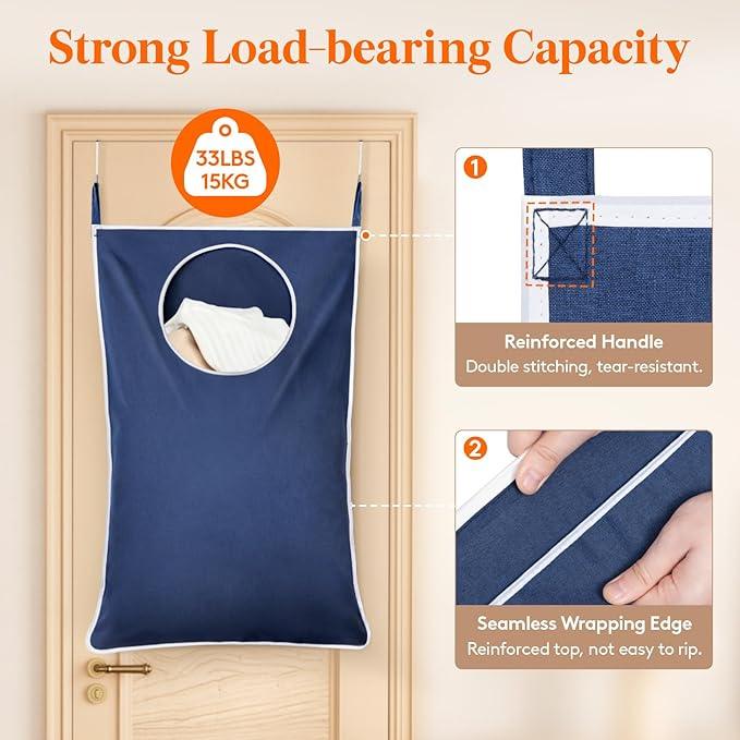 Lifewit Over Door Laundry Hamper, Large Collapsible Hanging Laundry Hamper, Hanging Laundry Basket Bag for Bathroom Bedroom Dirty Clothes Storage Organizer, Dark Blue