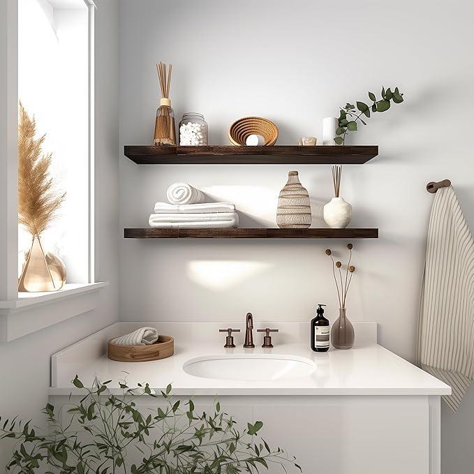 36 Inch Floating Shelves for Wall Rustic Brown Wood Wall Shelves for Bedroom Set of 4