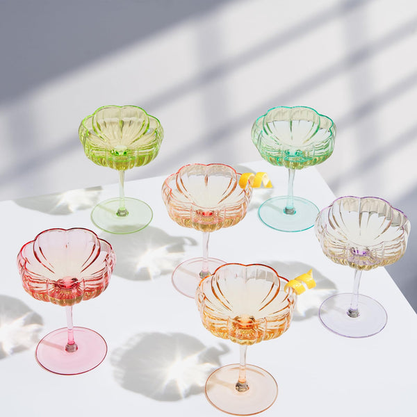 Flower Coupe Cocktail Glasses | Set of 6 | Bright Colors
