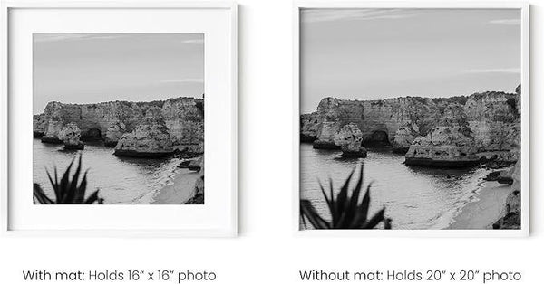 HAUS AND HUES 20x20 White Metal Picture Frames Matted to 16x16 - Features Premium Aluminum & Hanging Hardware, Shatterproof Plexiglass - Ideal for Home, Room, Office (20x20 in, White, Set of 6)