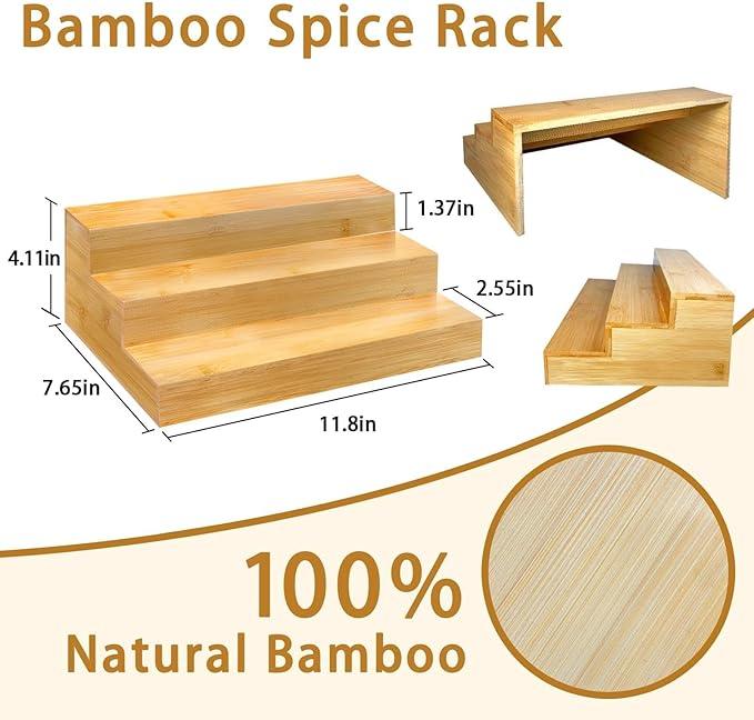 Spice Rack Organizer for Cabinet - Bamboo Spice Shelf, 3 Tier Seasoning Organizer for Countertop, Kitchen, Pantry 2 Pack