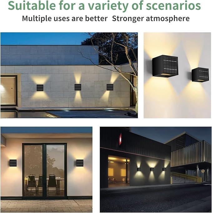 LANFU Solar Powered Motion Sensor Square Outdoor Wall Lights, Black Modern Up and Down Wall Lamps, IP65 Waterproof Warm White 3000K Wall Sconce Light Exterior for Fence Garden Outside