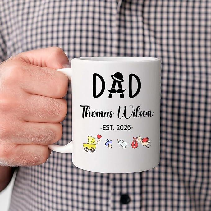 Dad EST 2026 Coffee Mug Gift For First Time Dad or Soon To Be Father, Customized Best Daddy Ever Accent Cup Gift For New Papa Father Grandfather, Personalized Year Name Papa White Ceramic Mug 11 15Oz