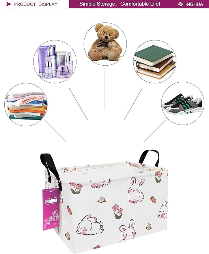 Rectangular Storage Basket Fabric Organizer Bin for Toys,Books,Clothes,Gifts,Pets-Perfect for Home,Office,Nursery,Dorm,Shelf(Rec-rabbit)