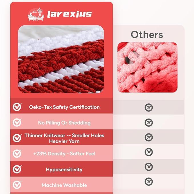Chunky Knit Blanket - Luxury Soft Cozy 60 * 80 Throw Blanket,100% Woven Blanket Rope Knot Throw Blanket for Couch, Sofa, Home Decor, Gift - Machine Washable（White/Wine red）