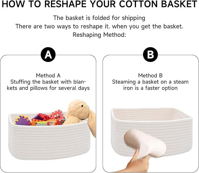 Small Storage Baskets for Organizing | Closet Organizer Bins | Shelf Toy Basket | Woven Rope Baskets | Cube Decorative Box | Shallow Basket | 11.5x7.5x4.7” | 4 Packs Off White