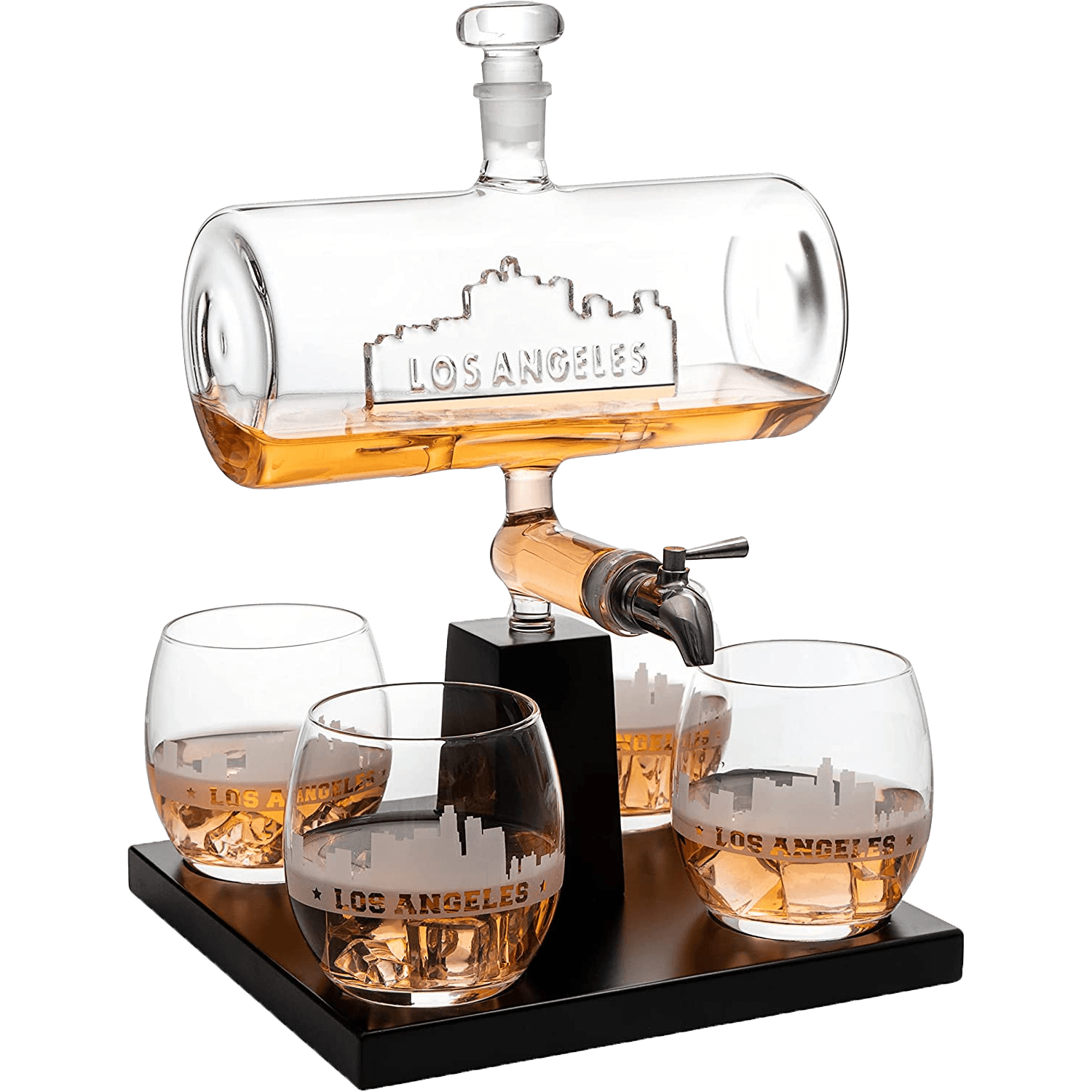 Wine & Whiskey Decanter Set 1100ml by The Wine Savant with 4 Whiskey Glasses, Drink Dispenser Scotch, Bourbon, Brandy Home Office Apartment Decor, Gifts - Dallas, Memphis, New York & Los Angeles Gifts