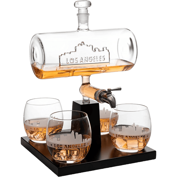 Wine & Whiskey Decanter Set 1100ml by The Wine Savant with 4 Whiskey Glasses, Drink Dispenser Scotch, Bourbon, Brandy Home Office Apartment Decor, Gifts - Dallas, Memphis, New York & Los Angeles Gifts