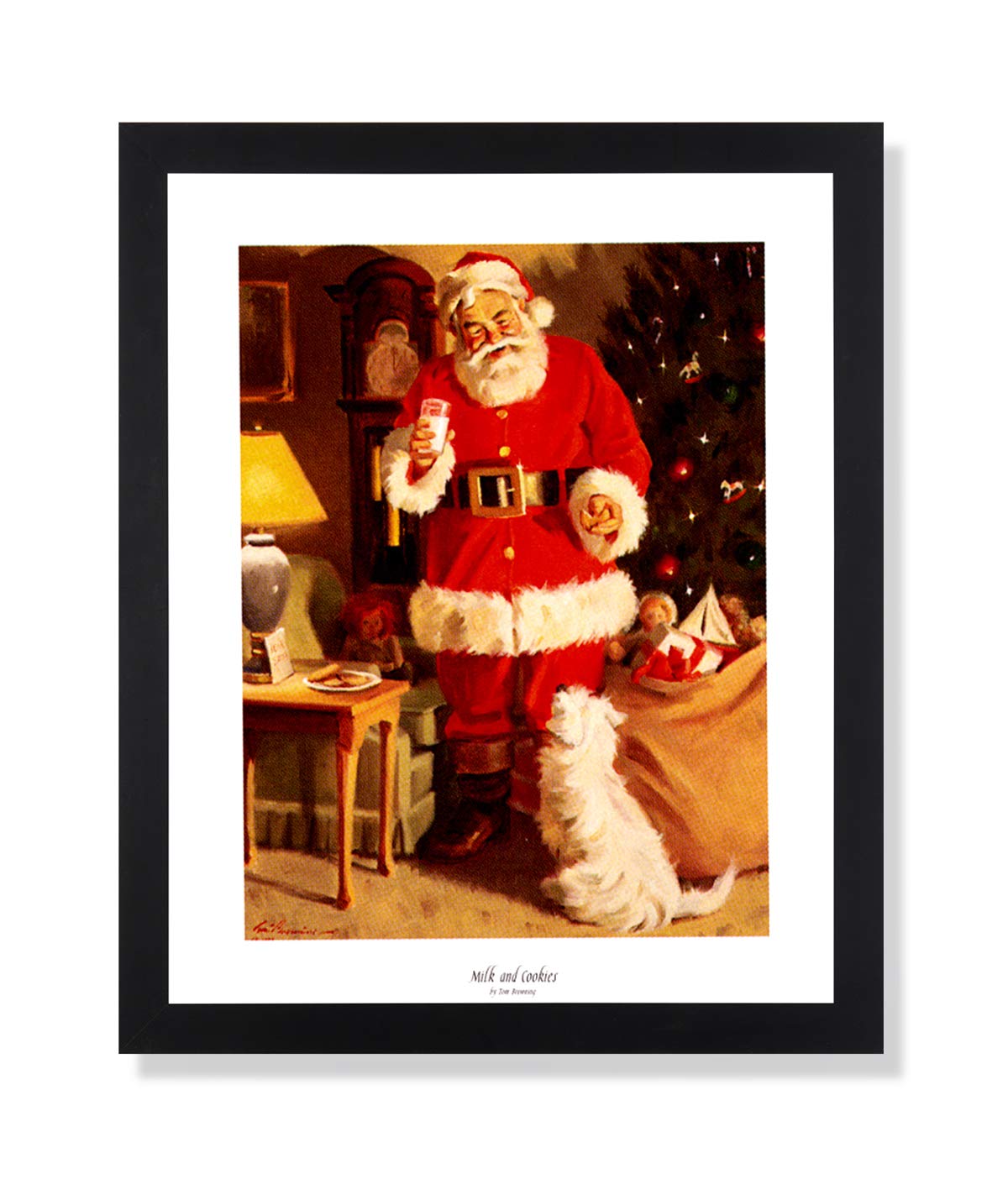 Santa Claus Christmas Print – Framed Holiday Art with Black Wood Frame & Glass Protection