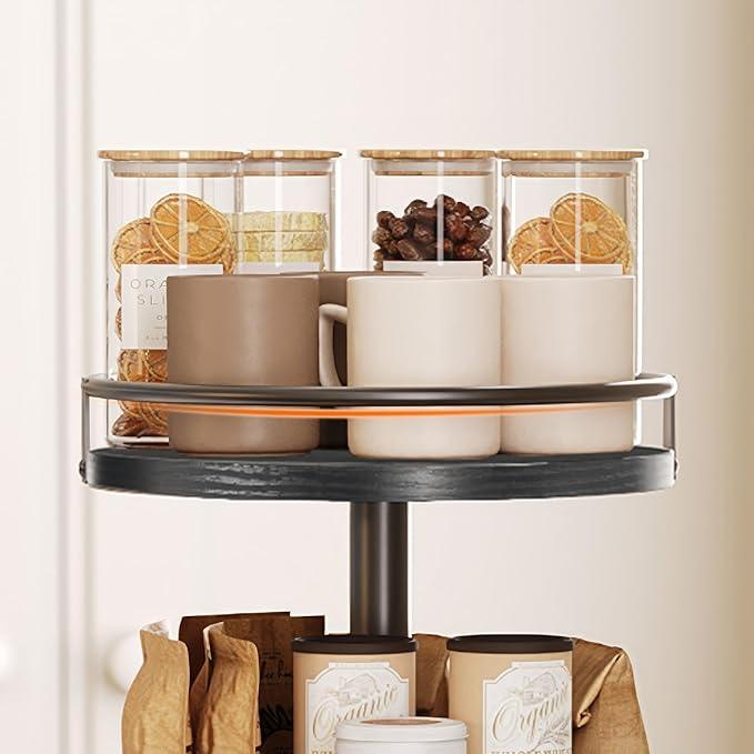 HOOBRO Lazy Susan Organizer, Rotating Spice Rack, 3-Tier Organizer, Turntable Spice Rack, Vertical Storage Organizer, for Kitchen Countertop, Vanity, Dining Table, Black BB09TL01