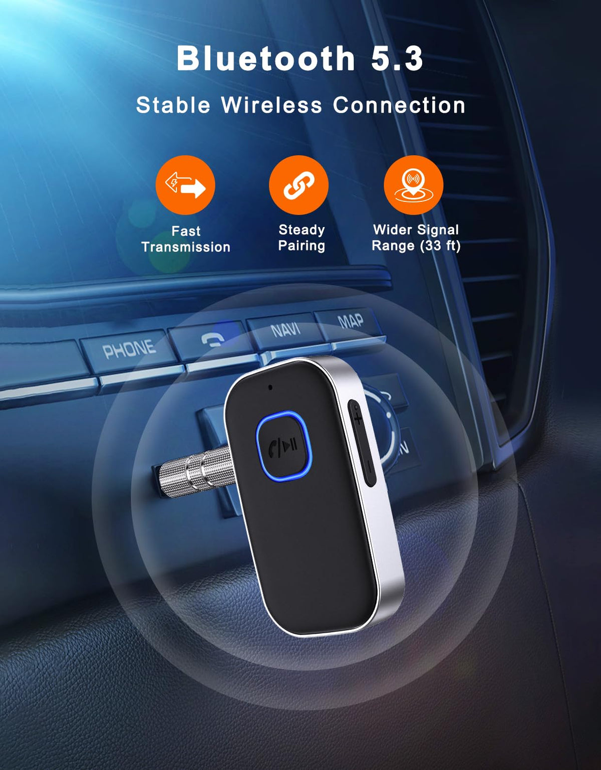Bluetooth Receiver for Car, Noise Cancelling 3.5mm AUX Adapter