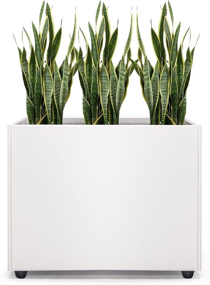 Planter Box Rectangular Block - 16×12×12IN Galvanized Steel Metal Long Box Planter Easy Installation Modern Outdoor Tall Planters All-Weather Use with Drainage Holes for Patio/Porch(White)