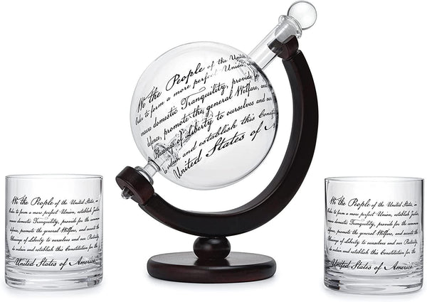 Lady Justice Law U.S. Constitution Whiskey & Wine Decanter Set - 850ml Attorney, Lawyer, Judge Gift - Promotion, Milestone, Law School Graduation, Retirement, Congress & Senate Gifts, For Men & Women