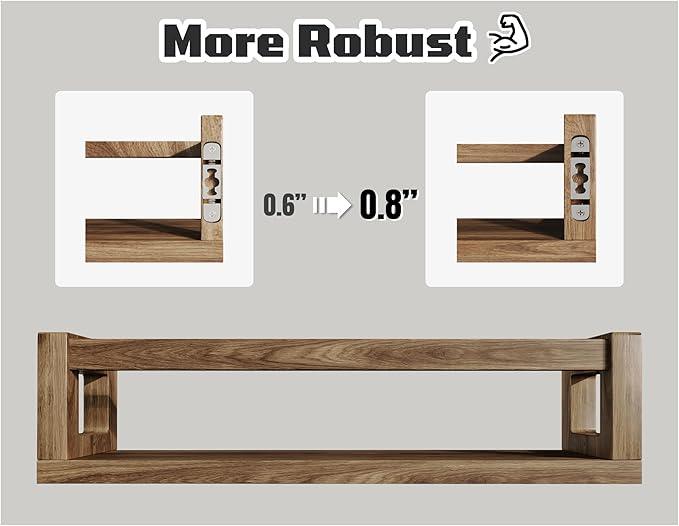 Upgraded Thick Floating Shelves - Multi-Use Wall-Mounted Bookshelves for Kids and Nursery, Ideal for Books, Toys, Spice Rack, Decor - Walnut Brown