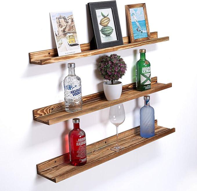 AZSKY Large Floating Shelves 36 Inch Wood Wall Mounted Set of 3 Floating Bookshelf Long Wooden Picture Ledge Shelf for Home Decoration
