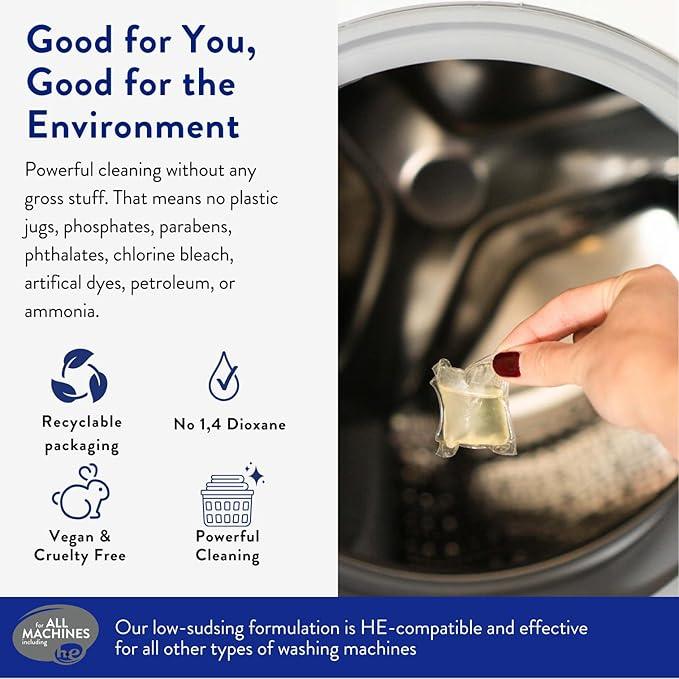 The Clean People Laundry Detergent Pods - Recyclable Packaging, Hypoallergenic, Stain Fighting - Ultra Concentrated, Laundry Soap - Baby (Unscented), 96 Pack