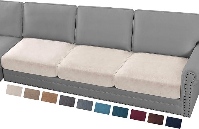 PrinceDeco Sectional Couch Cushion Covers 3 Pieces Velvet Separate Couch Cover Extra Large Stretch Sofa Slipcover Washable Furniture Protector for Sectional Sofa(Each Width Up to 40