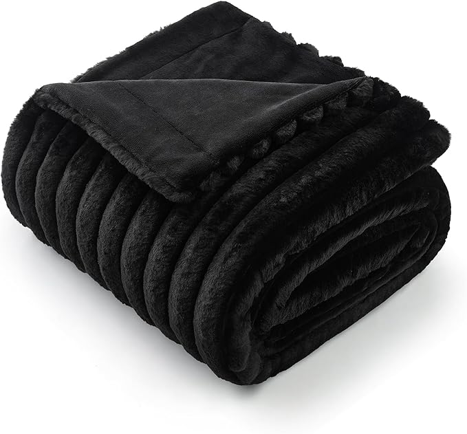 Amélie Home Faux Fur Throw Blanket for Couch, Cozy Fuzzy Fluffy Fur Luxurious Soft Striped Plush Gift Blankets for Family Sofa Chair Bed Living Room Bedroom, 55