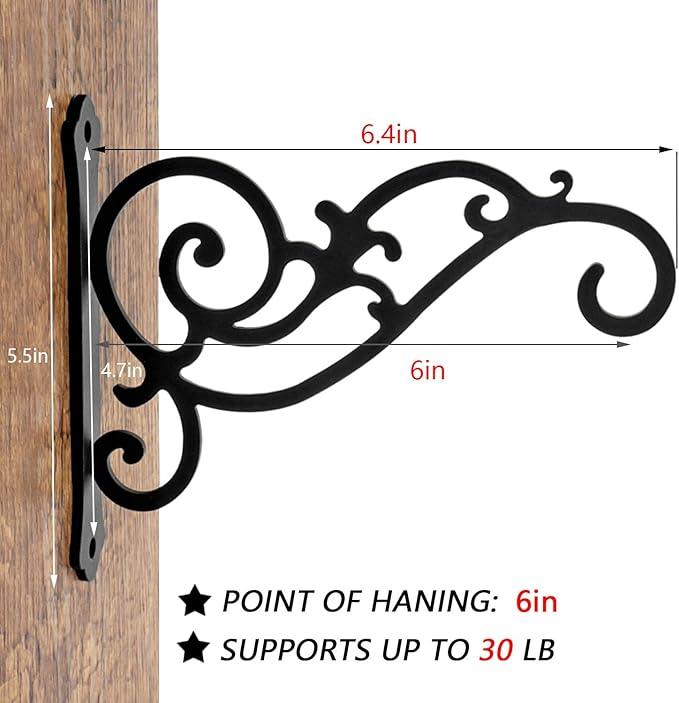 2 Pieces 6-Inch Outdoor Indoor Small Decorative Iron Wall Hooks for Hanging Lanterns Solar Lights Hummingbird Feeders Wind Chimes Hangers, Black