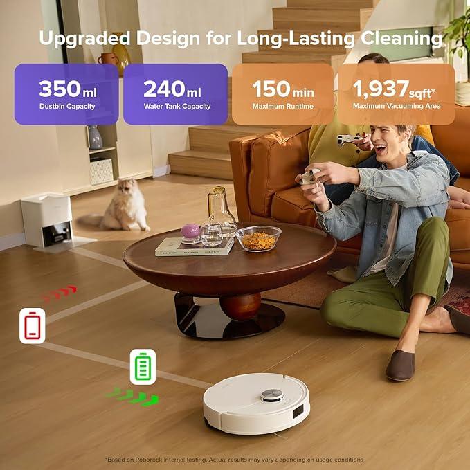 roborock Q10 S5+ Robot Vacuum and Mop with Self-Emptying, 10,000Pa Suction, Upgraded from Q8 max+, Obstacle Avoidance, Sonic Mopping, Dual Anti-Tangle Design, Auto Mop Lifting, Ideal for Pet Hair