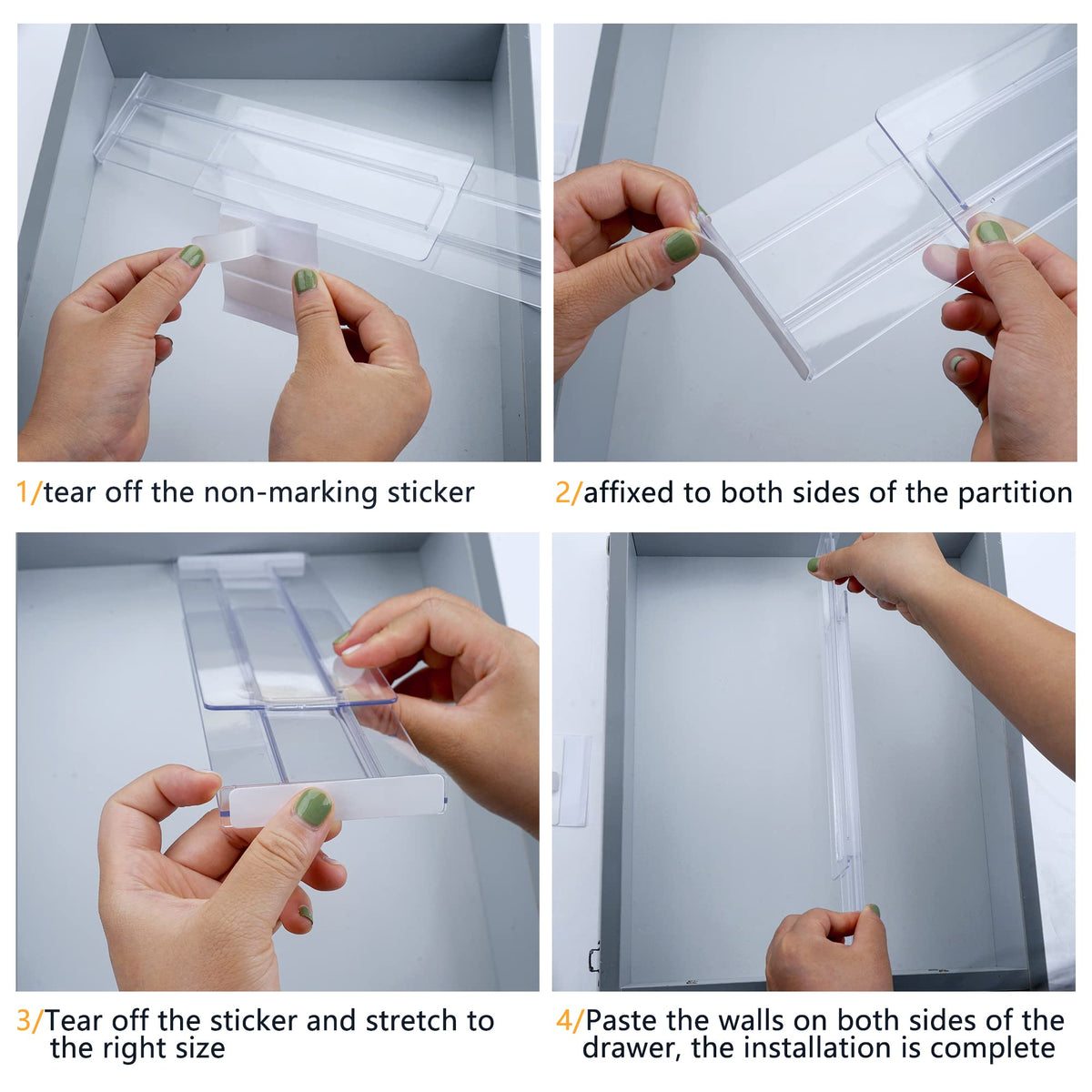 6 Pack Adjustable Drawer Dividers, 3.2 in High, Expand 11-20 in