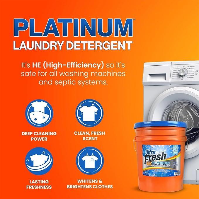 Ultra Fresh Liquid Laundry Detergent, 6X Platinum, 5 Gal, OXY Color Safe Bleach Alt™ - Household Cleaning Supplies and Accessories for Clothing and Fabric Items