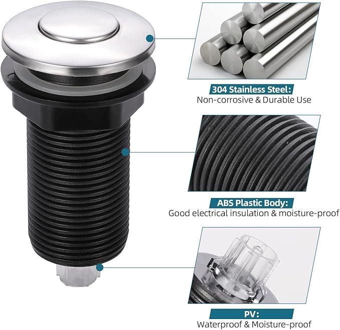 RQYEKDO Garbage Disposal Air Switch Kitchen Sink Top Long Stainless Steel Brushed Nickel Long 2.5