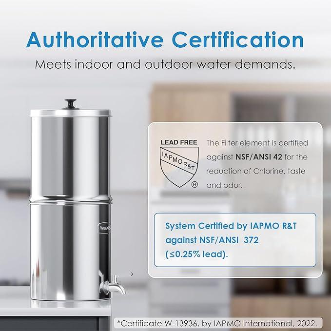 Waterdrop Gravity-fed Water Filter System, Reduces Lead and up to 99% of Chlorine, NSF/ANSI 42&372 Standard, with 2 Black Carbon Filters and Metal Spigot, King Tank Series, WD-TK-A