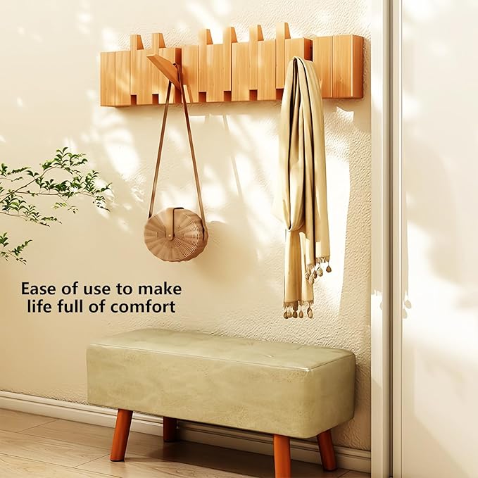 Wall Mounted Piano Key Hanger | Flip Style Hook | Entrance Wall Art Hook, Made of Oak Wood (3 Times Painted, 4 Times Polished) (Beech, 4Hooks)