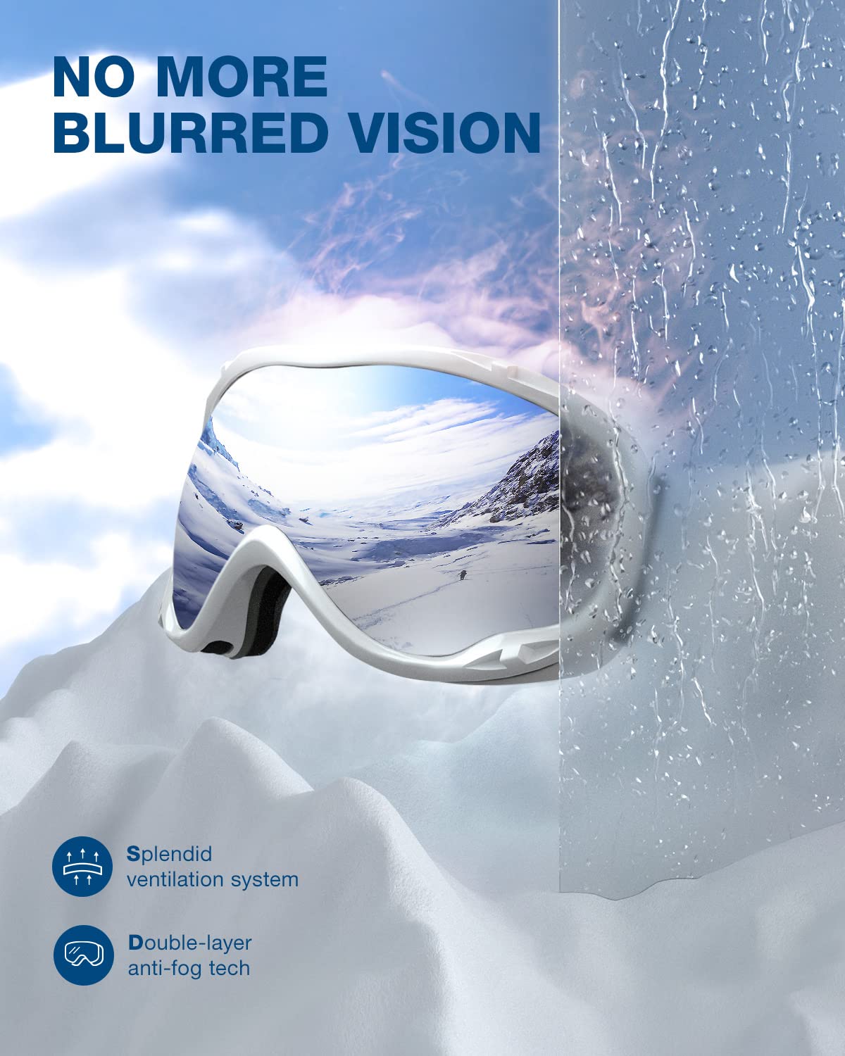 ZIONOR Lagopus Ski Snowboard Goggles, White Frame, Silver Lens