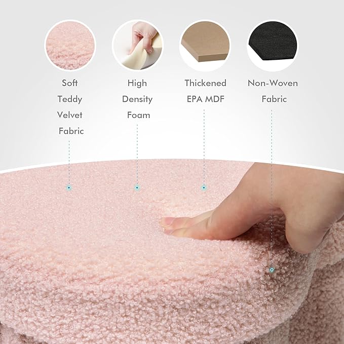 B FSOBEIIALEO Storage Ottoman Cube, Flowers Shaped Ottomans with Storage Foot Stool Footrest for Lving Room, Boucle Ottoman Seat for Dorm Room,Faux Teddy Fur, Pink 12.6
