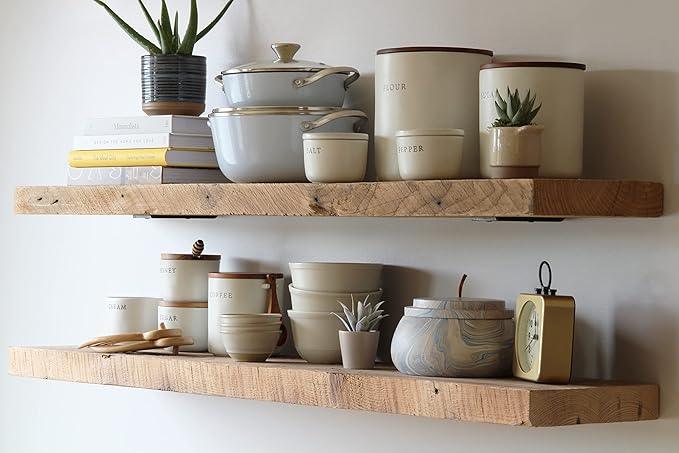 Urban Legacy Deep Floating Shelves | Reclaimed Barn Plank Deep Floating Shelves with Low Profile Brackets | High Weight Capacity (48