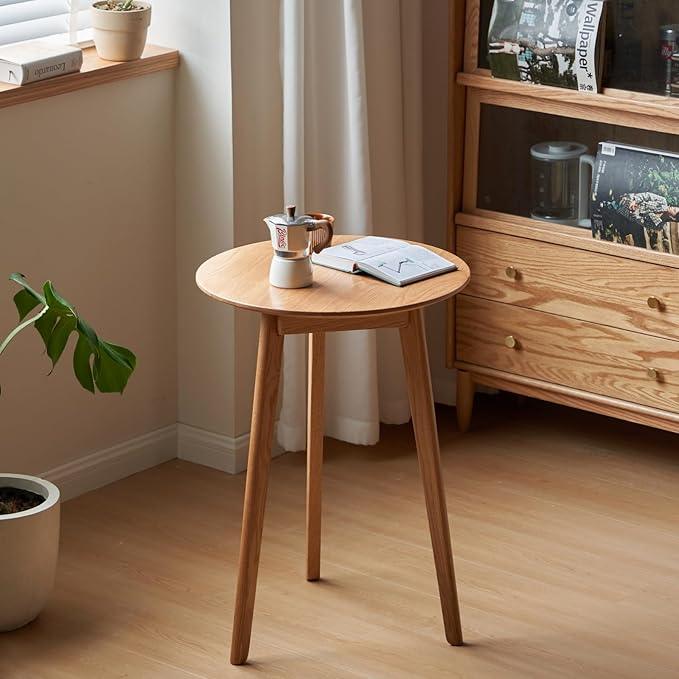100% Solid Oak Small Tall Side Table, Mid Century Modern Coffee Table for Small Spaces, Living Room End Table with Stable Frame for Bedroom Couch, (Natural, 21.65