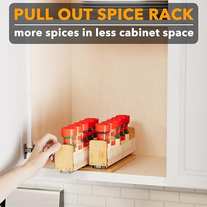 SpaceAid Bamboo Pull Out Spice Rack Organizer for Cabinet, Heavy Duty Slide Out Seasoning Kitchen Pantry Sliding Vertical Organization, 5.1