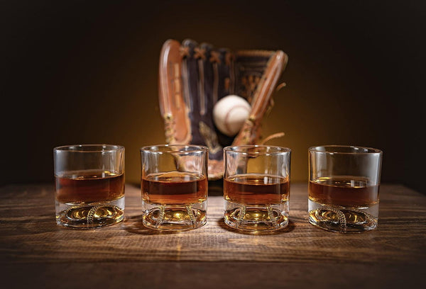 The Wine Savant Baseball Whiskey Glass - 12oz Whiskey Glass Perfect for Any Occasion, Baseball Lovers, Baseball Gifts, Baseball Themed Party, Baseball Birthday Gift Set (4)