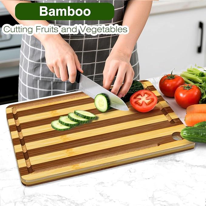 Titanium Cutting Board for Kitchen, Cutting Board Double Sided Food Grade, Pure Titanium and Natural Bamboo, with Deep Juice Grooves, Large Size 15.6”×11”