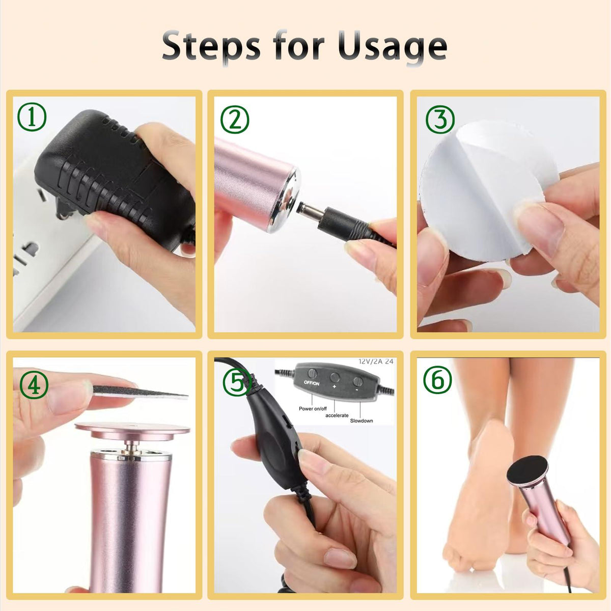 Darmave Electric Foot Callus Remover with 60 Sanding Pads