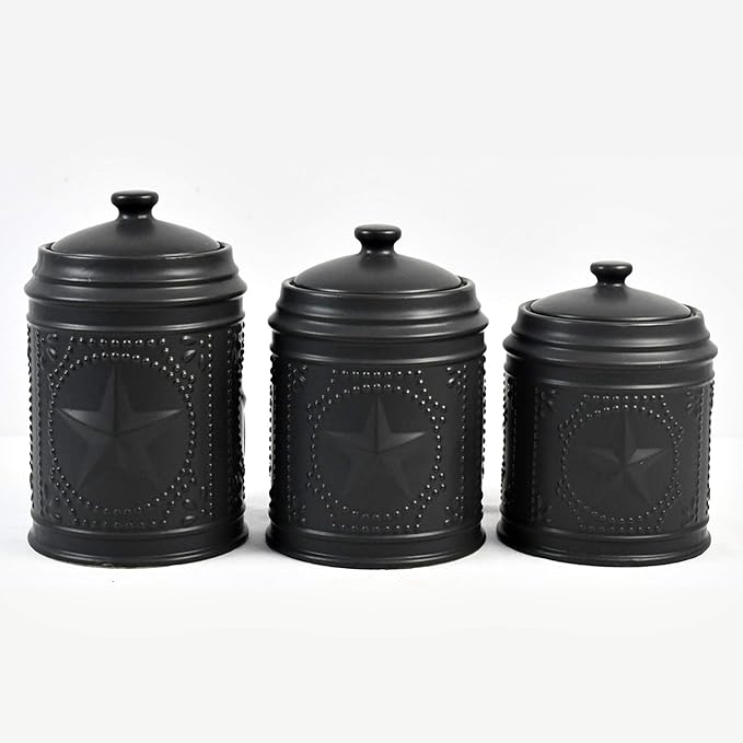 Set of 3 Black Unique Black Star Sealed Storage Canisters, 11