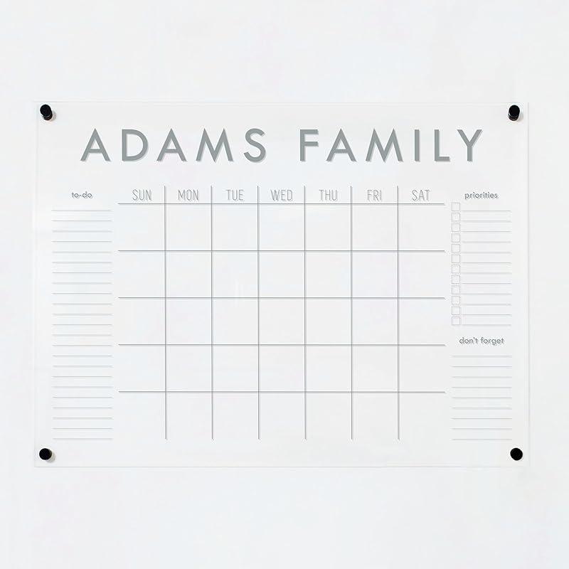 Personalized Clear Acrylic Calendar for Wall, Calendar Whiteboard for Wall, Dry Erase Wall Calendar, Wall Calendar Organizer System for Home (Block, Grey, 31