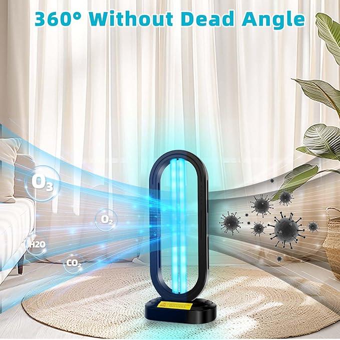 UV Light Sanitizer,4-Speed Timing and Remote Control UVC Home Disinfection Device,Portable Ultraviolet Light Sanitizer for Dust Mites,UV Lamp for Whole Room,Black