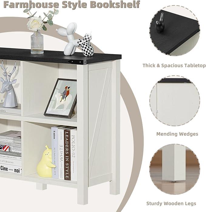 8 Cube Book Shelf, Farmhouse Wood Long Storage Organizer Bookcase, 62