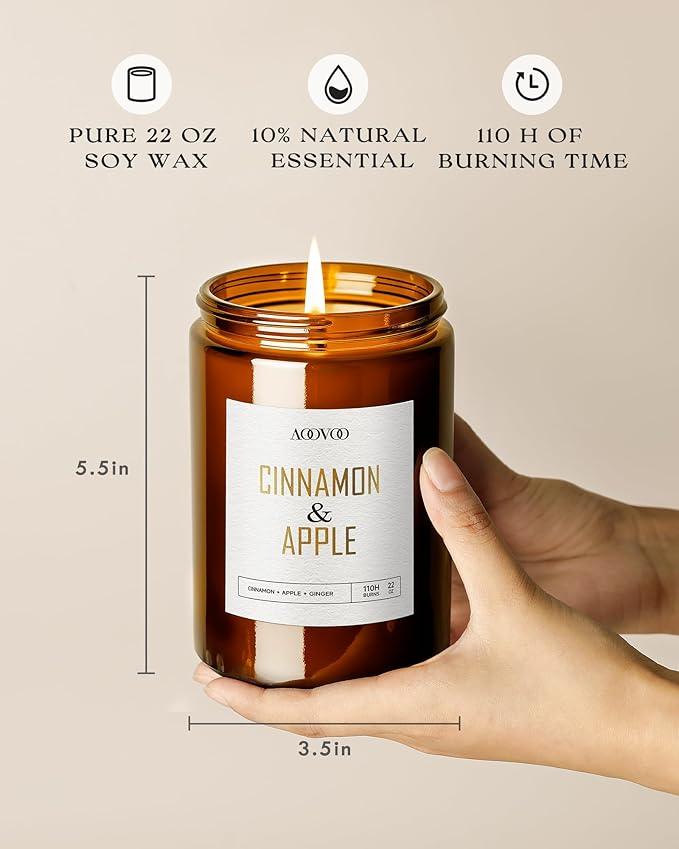 AOOVOO Apple Cinnamon Candles - 22 oz Scented Candles, Aromatherapy Candle, Soy Candle for Home Scented