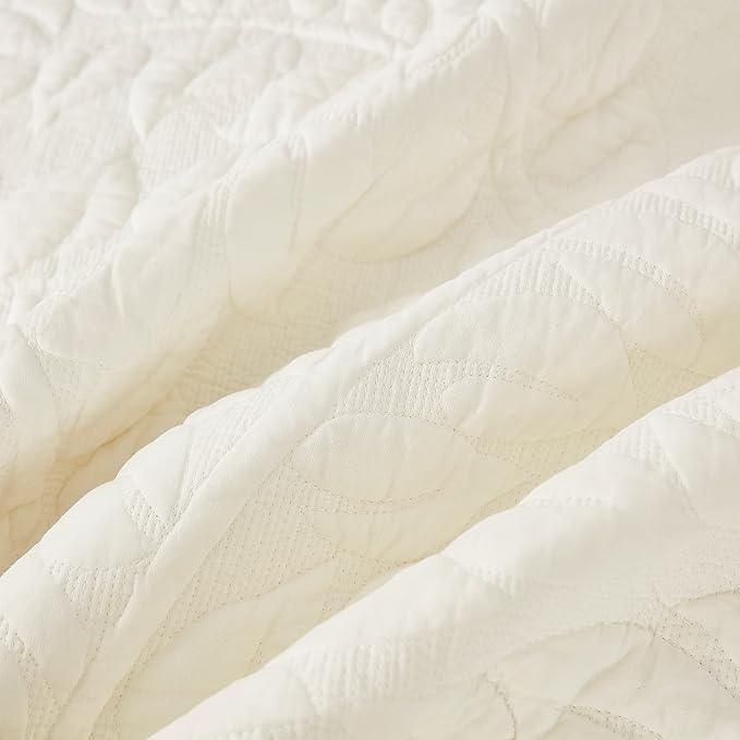 MarCielo 3-Piece 100% Cotton Oversized Bedspread Lightweight Quilt Coverlet Embroidery Farmhouse Bedding Set T0 (Bright White, Twin (68