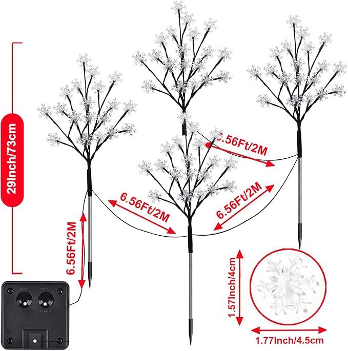 4-Pack 80LED Solar Snowflake Stake Lights - 8 Modes, Waterproof Outdoor Christmas Decorations for Garden, Yard, Pathway, Walkway