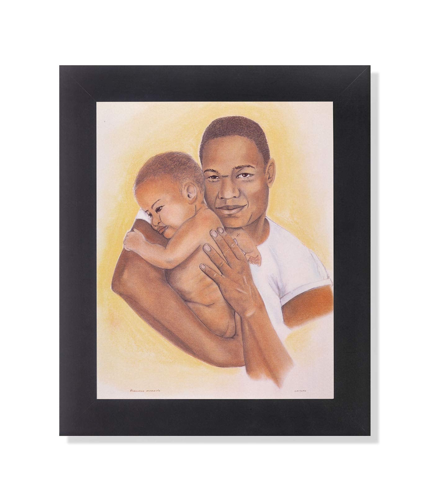 Framed Wall Art - African American Father Son Print With Real Glass Frame