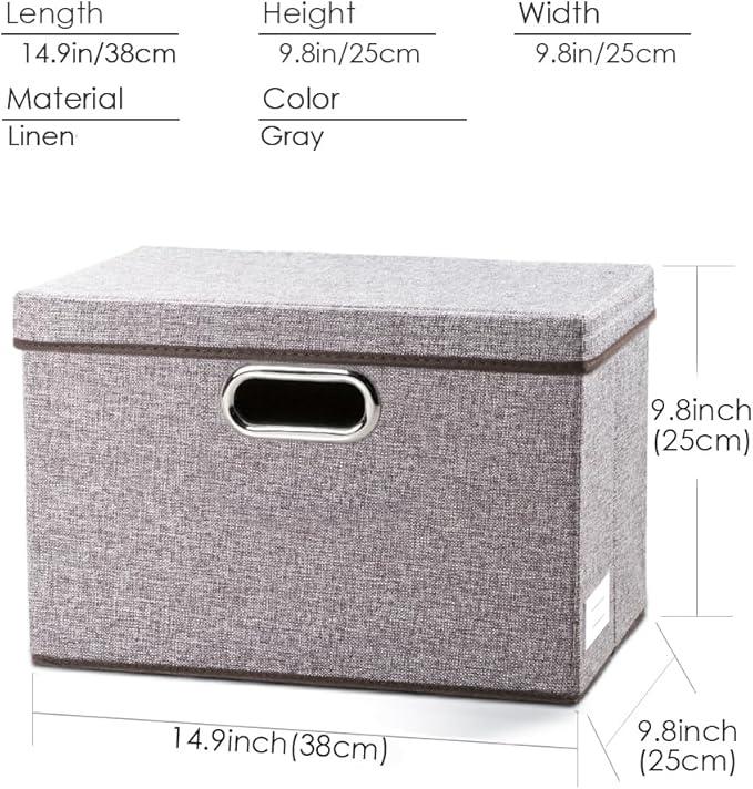PRANDOM Collapsible Storage Containers with Lids [5-Pack] Linen Fabric Foldable Storage Bins Boxes Organizer Baskets Cube with Cover for Home Bedroom Closet Office Nursery (14.9x9.8x9.8)