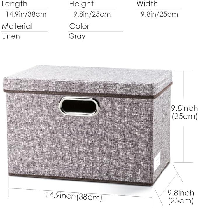 PRANDOM Foldable Storage Boxes with Lids [3-Pack] Linen Fabric Collapsible Storage Bins Organizer Containers Baskets Cube with Cover for Home Bedroom Closet Office Nursery (14.9x9.8x9.8)